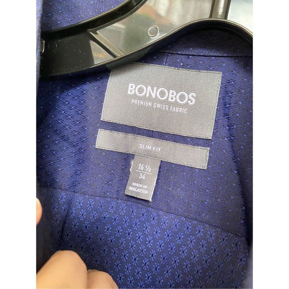 Bonobos Swiss Co. Slim Fit Dark Blue Dot Button-Up Shirt, Men's Size 16.5/ 34 - Picture 4 of 12